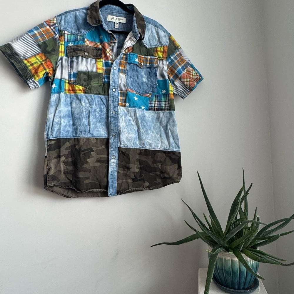 Men's Patchwork Casual Button-Down Shirt - image 1